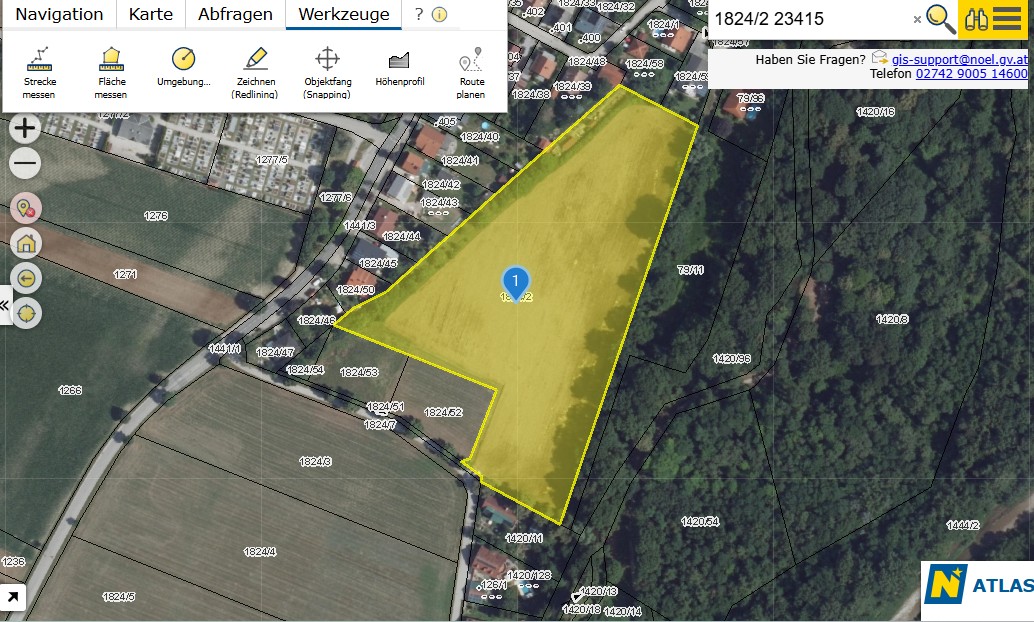 Orthofoto: Lage des Grundstücks 1824/2 am Burckhardtweg